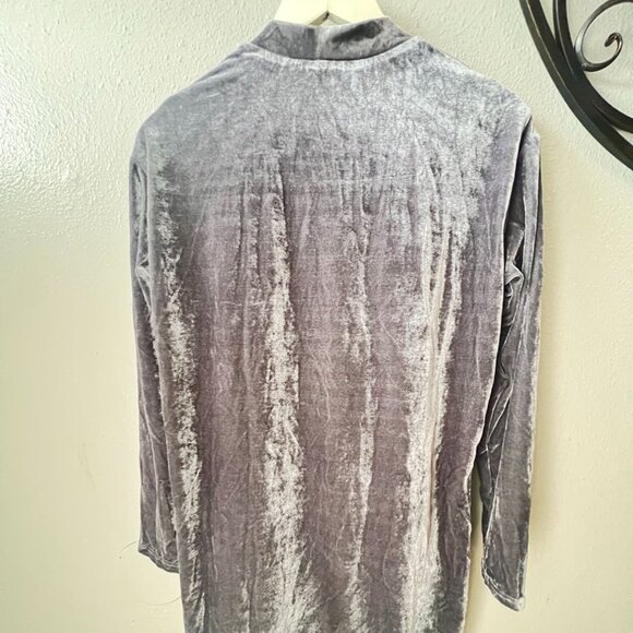 Amaryllis Womens Long Gray Velvet Cardigan With Open Front & Pockets - Picture 3 of 9